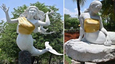  Cư dân bối rối khi tượng tiên cá được... che ngực