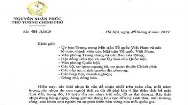  Thủ tướng kêu gọi cả nước chung tay giải quyết vấn đề rác thải nhựa