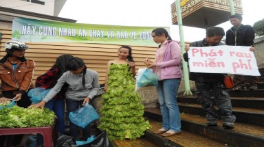  Cô gái mặc bộ váy rau kêu gọi ăn chay