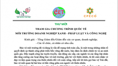 Thư mời tham gia "Chương trình quốc tế Môi trường doanh nghiệp xanh, chuyên đề: Pháp luật và Công nghệ"