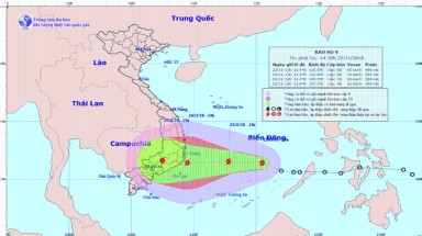 Bão số 9 trên biển Đông, hướng vào các tỉnh Nam Trung Bộ