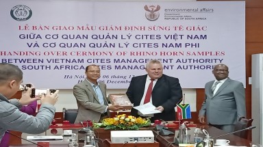  Lễ bàn giao mẫu vật giám định sừng tê giác bị tịch thu tại Việt Nam cho đại diện Cơ quan quản lý CITES Nam Phi